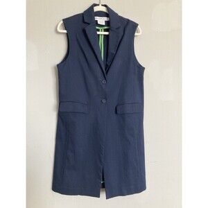 Gretchen Scott Sleeveless Blazer Vest SMALL Navy Blue Classic Sleek Professional